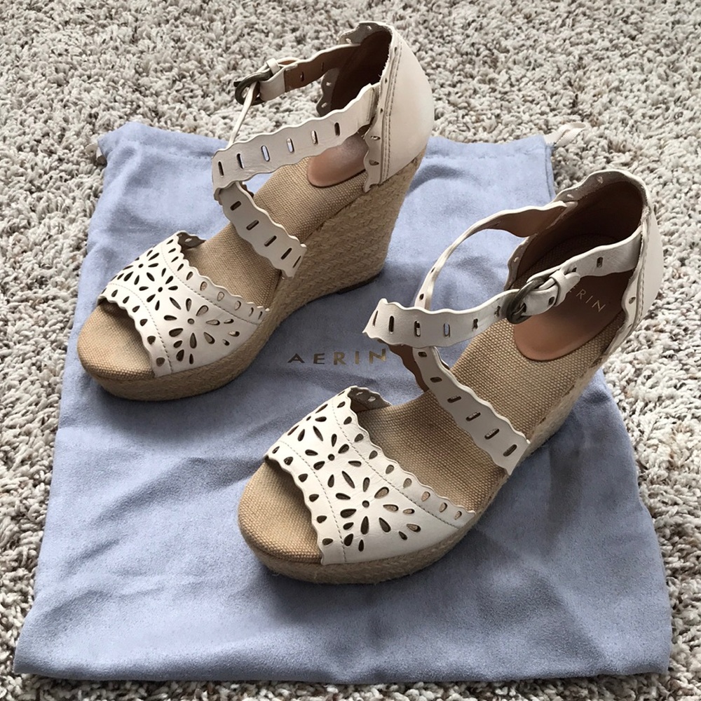 Aerin Off White Calf Skin Platform Sandals